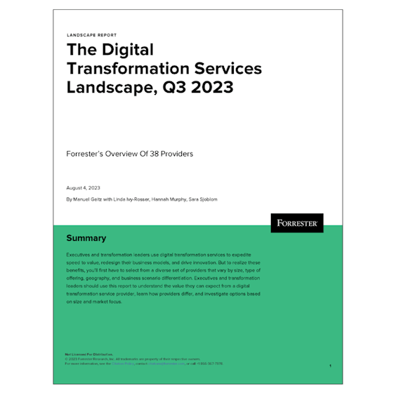 forrester the digital transformation services landscape, q3 2023 report cover