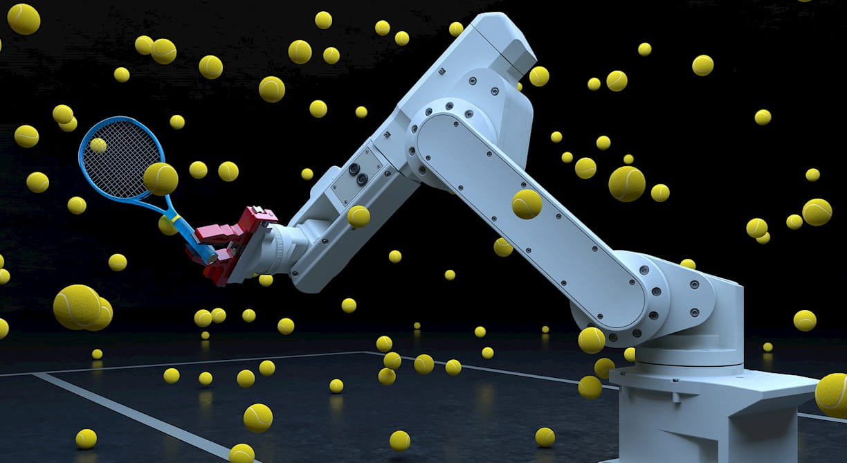 tennis balls and robot arm